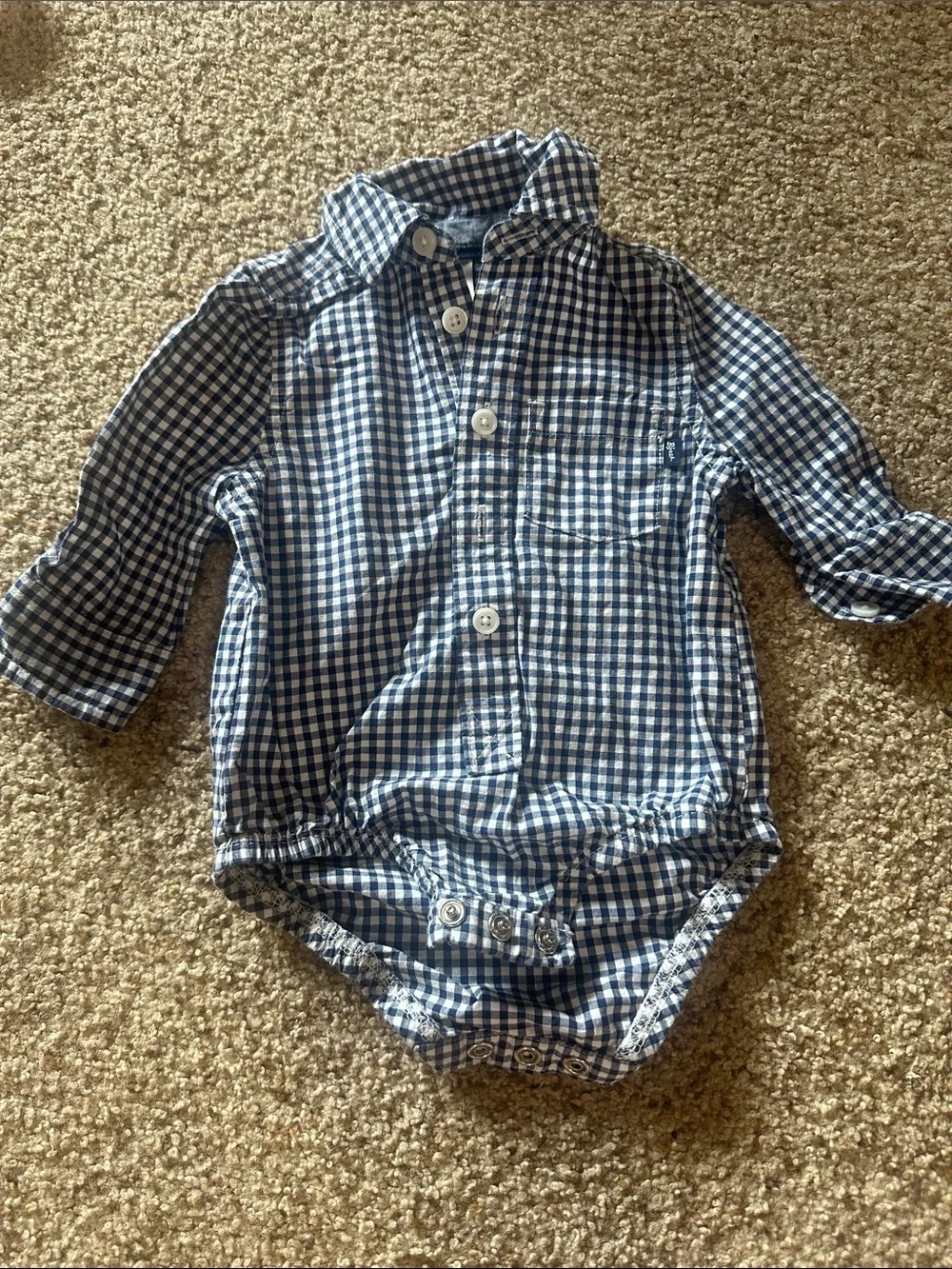 Blue & White Gingham Button-Up Baby Bodysuit
